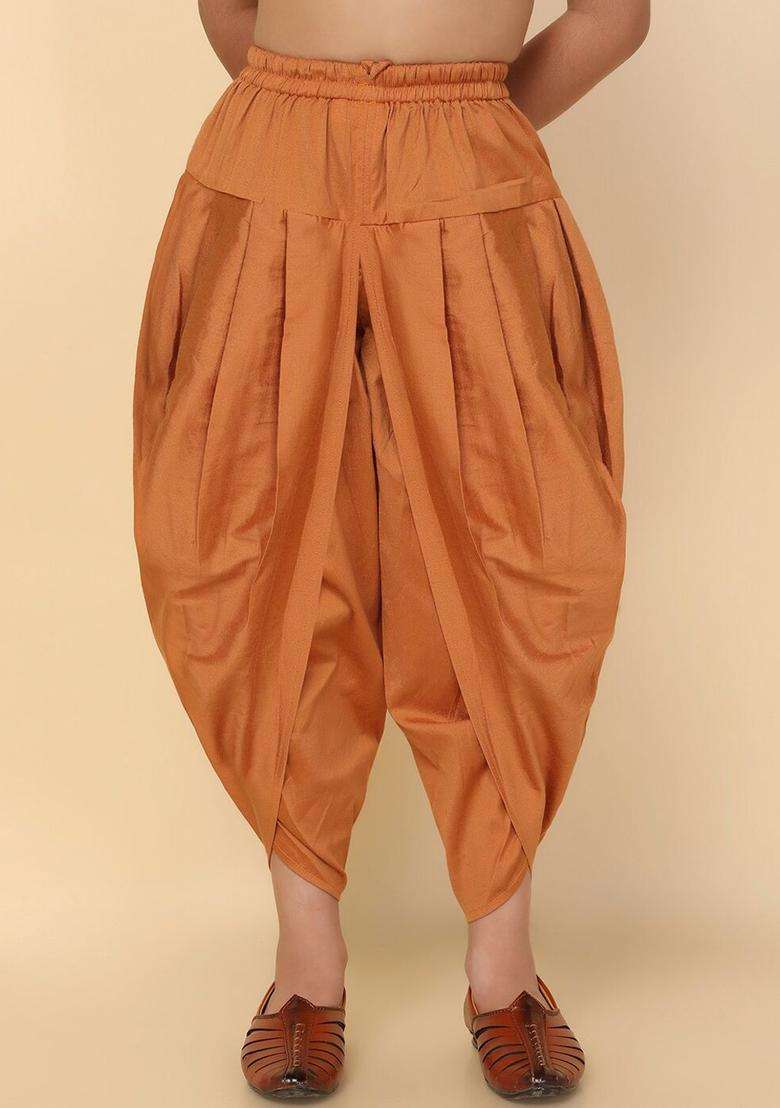Mustard Solid Cotton Dhoti For Boys  - Indya