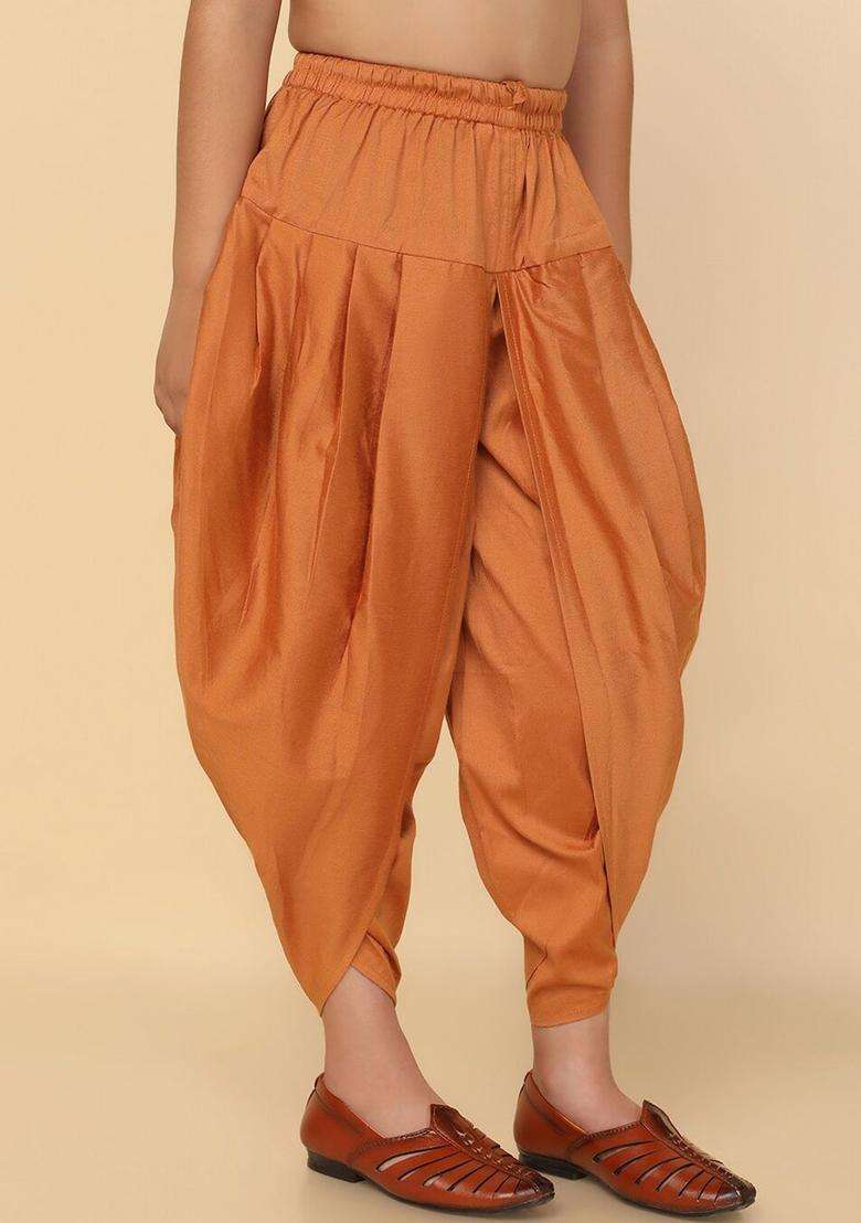 Mustard Solid Cotton Dhoti For Boys  - Indya