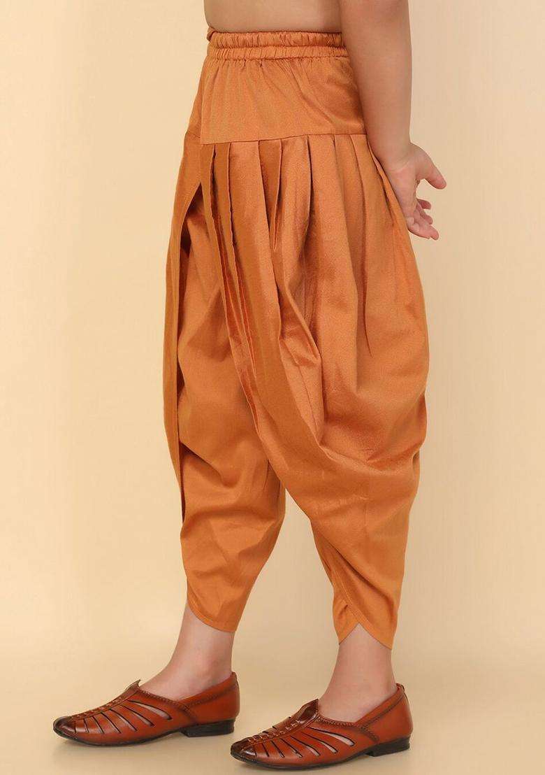 Mustard Solid Cotton Dhoti For Boys  - Indya