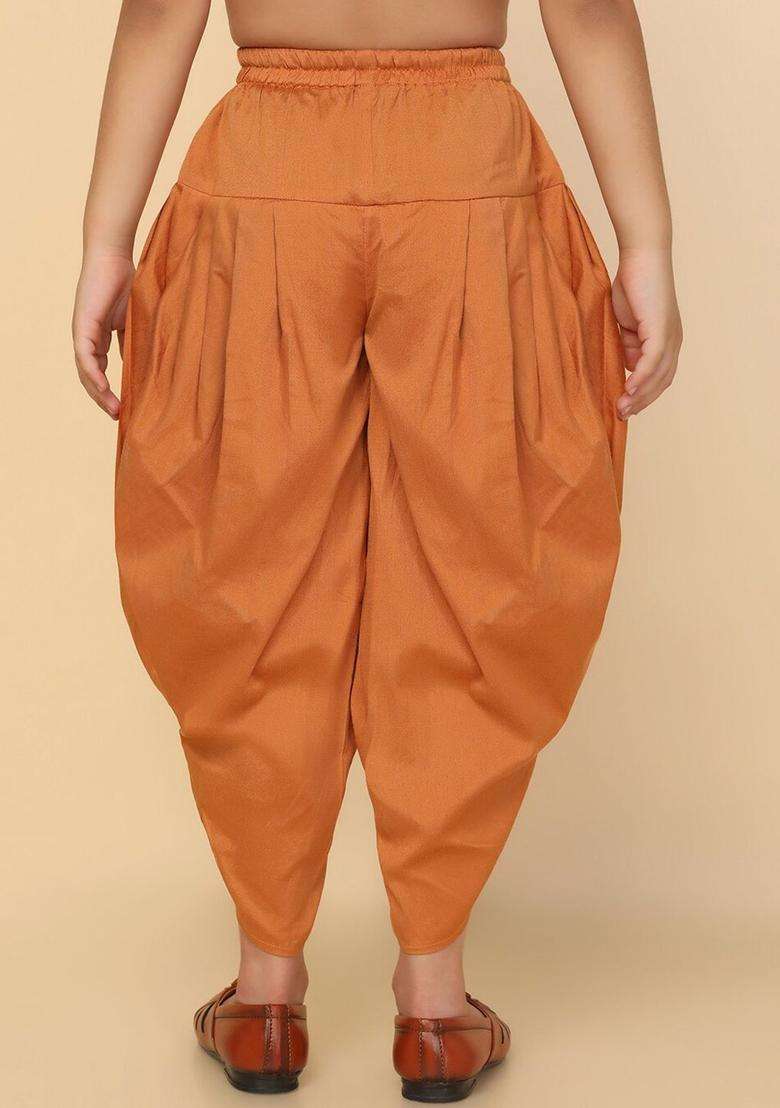 Mustard Solid Cotton Dhoti For Boys  - Indya