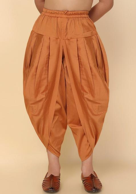 Mustard Solid Cotton Dhoti For Boys 