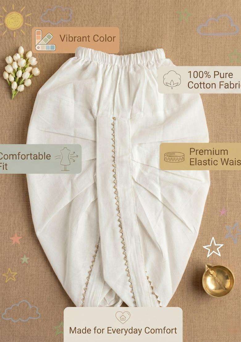 White Solid Cotton Dhoti For Boys  - Indya