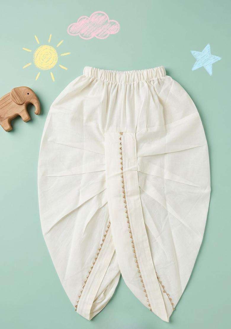 White Solid Cotton Dhoti For Boys  - Indya