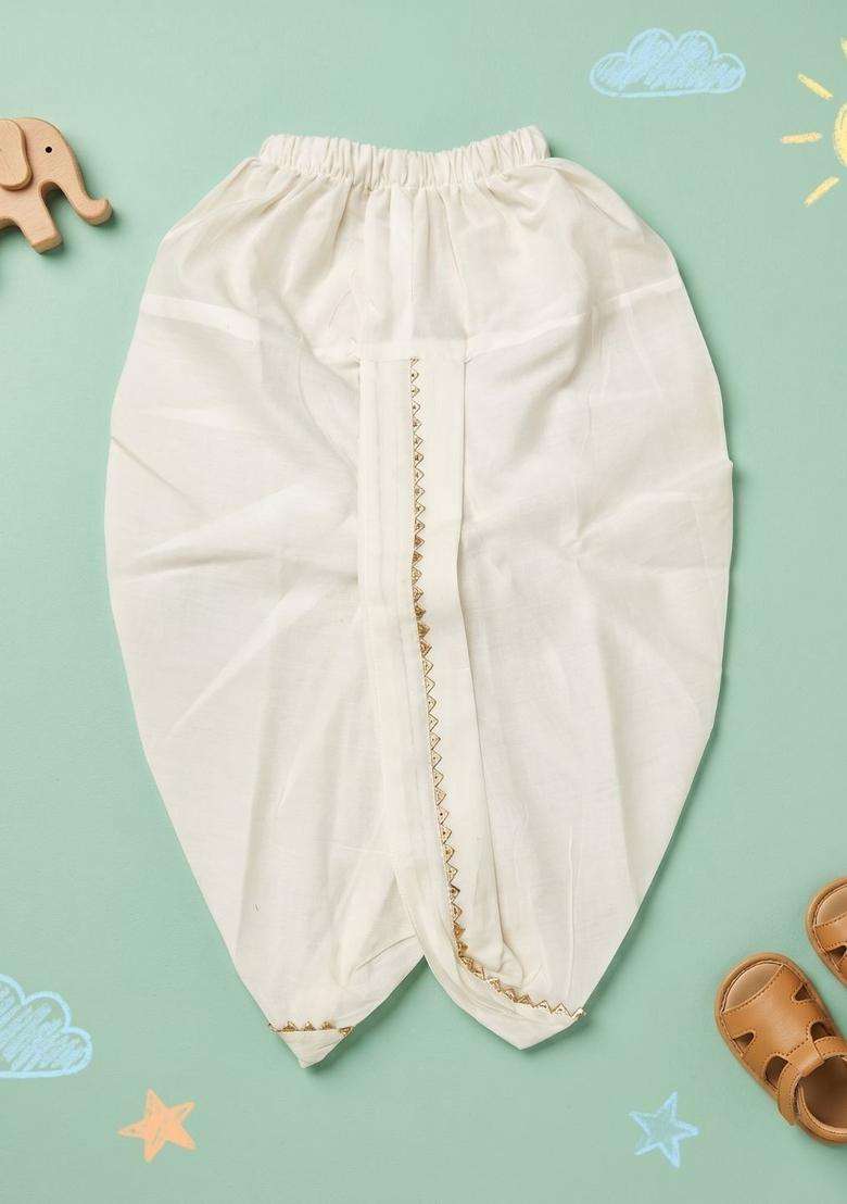 White Solid Cotton Dhoti For Boys  - Indya