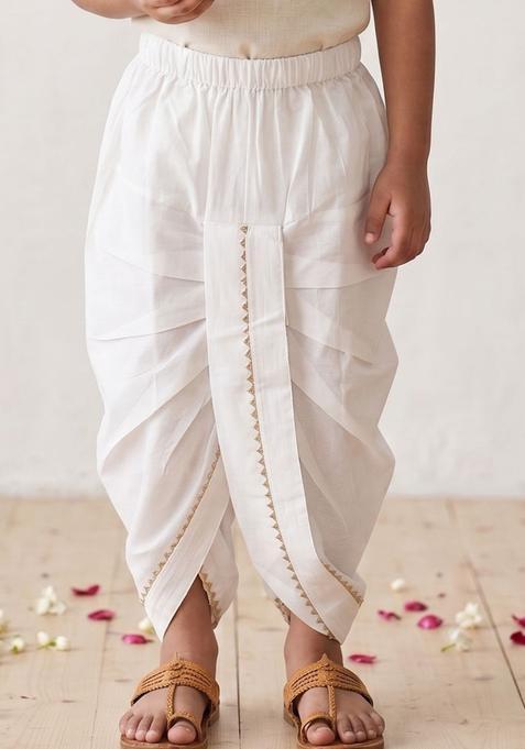 White Solid Cotton Dhoti For Boys 