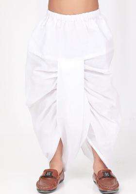 White Solid Cotton Dhoti For Boys 