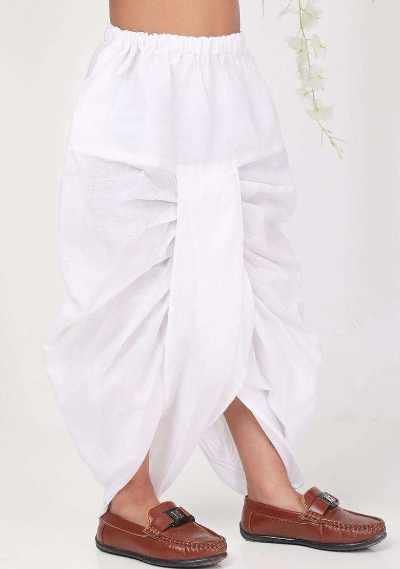 White Solid Cotton Dhoti For Boys  - Indya