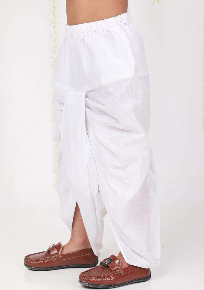 White Solid Cotton Dhoti For Boys  - Indya
