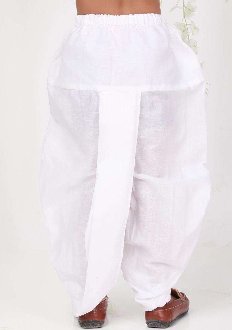White Solid Cotton Dhoti For Boys  - Indya