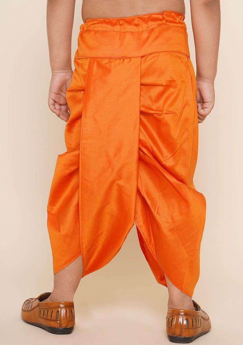Orange Solid Art Silk Dhoti For Boys  - Indya