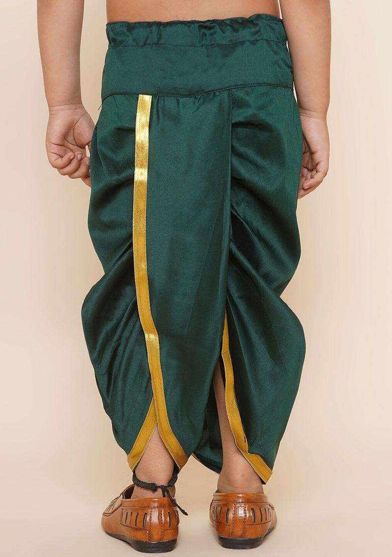 Green Solid Art Silk Dhoti For Boys  - Indya