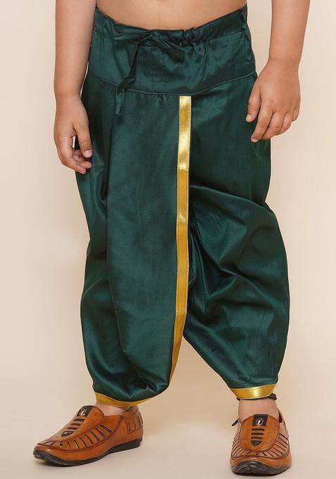 Green Solid Art Silk Dhoti For Boys 