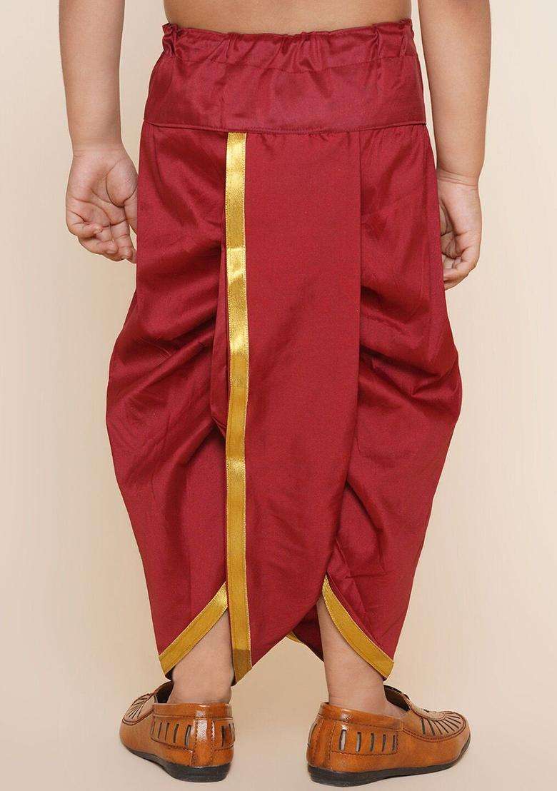 Maroon Solid Art Silk Dhoti For Boys  - Indya