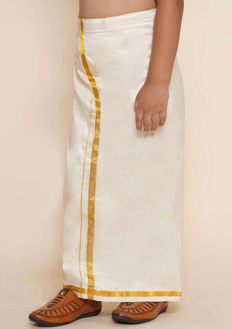 Cream Solid Art Silk Dhoti For Boys  - Indya