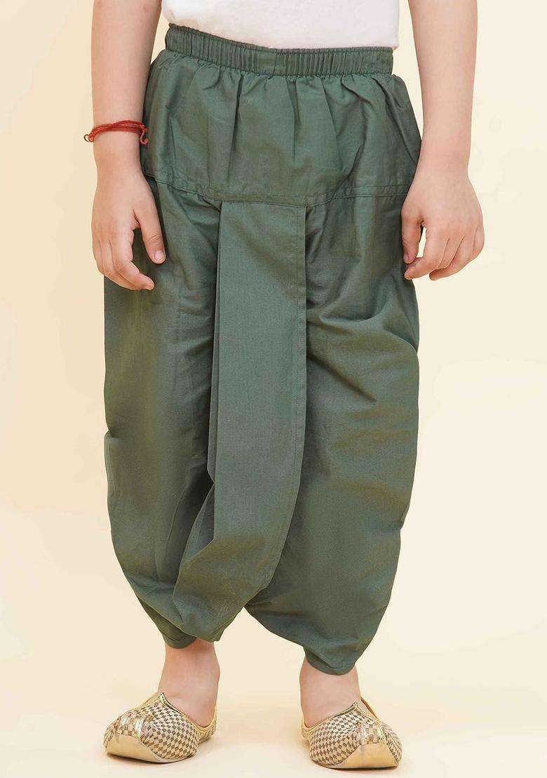 Green Solid Cotton Dhoti For Boys  - Indya