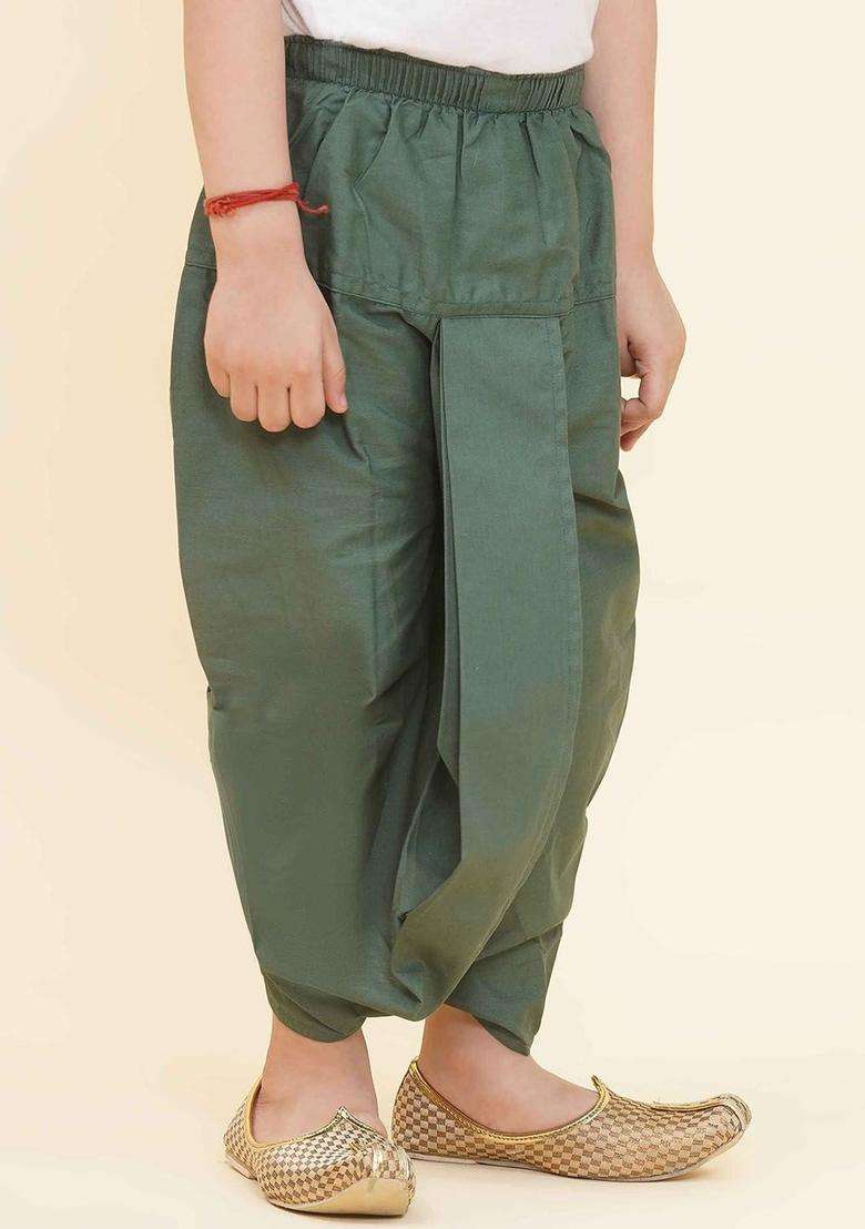 Green Solid Cotton Dhoti For Boys  - Indya