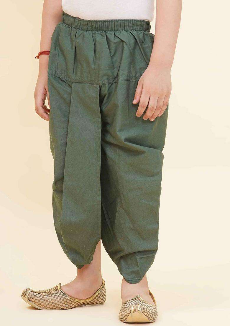 Green Solid Cotton Dhoti For Boys  - Indya