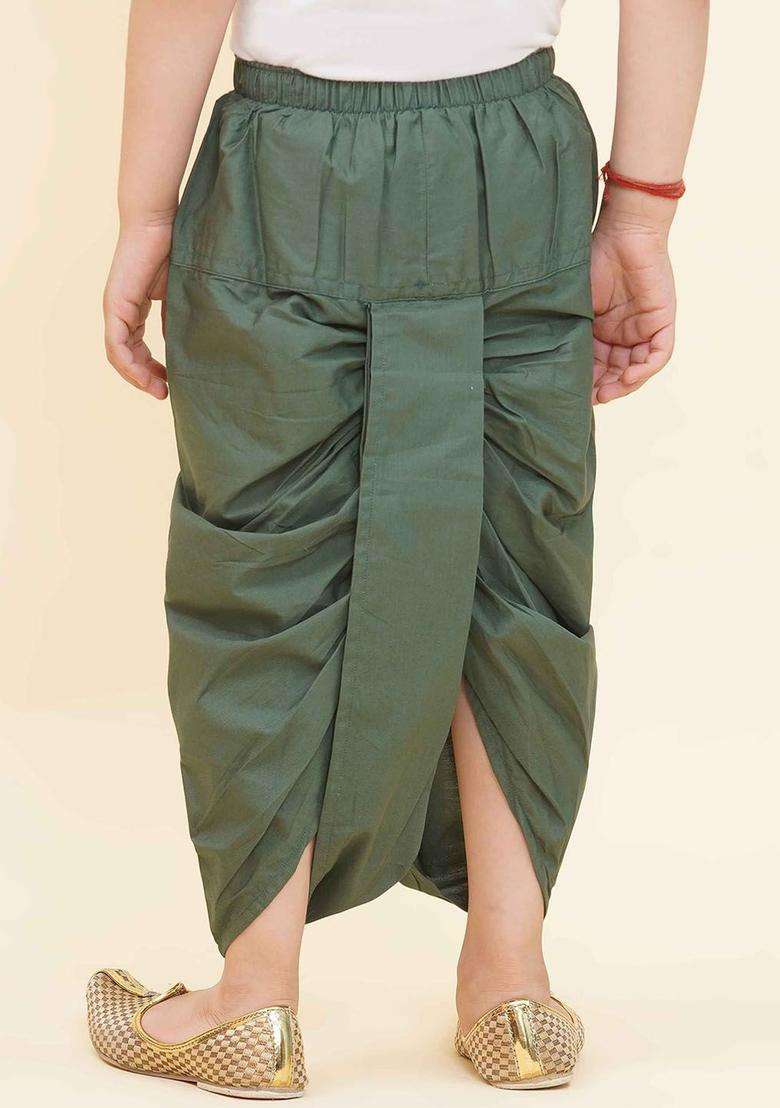 Green Solid Cotton Dhoti For Boys  - Indya