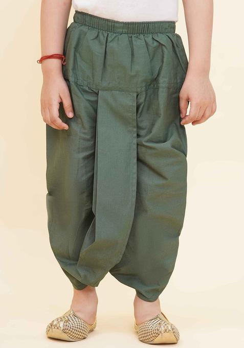 Green Solid Cotton Dhoti For Boys 