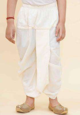Cream Solid Art Silk Dhoti For Boys 
