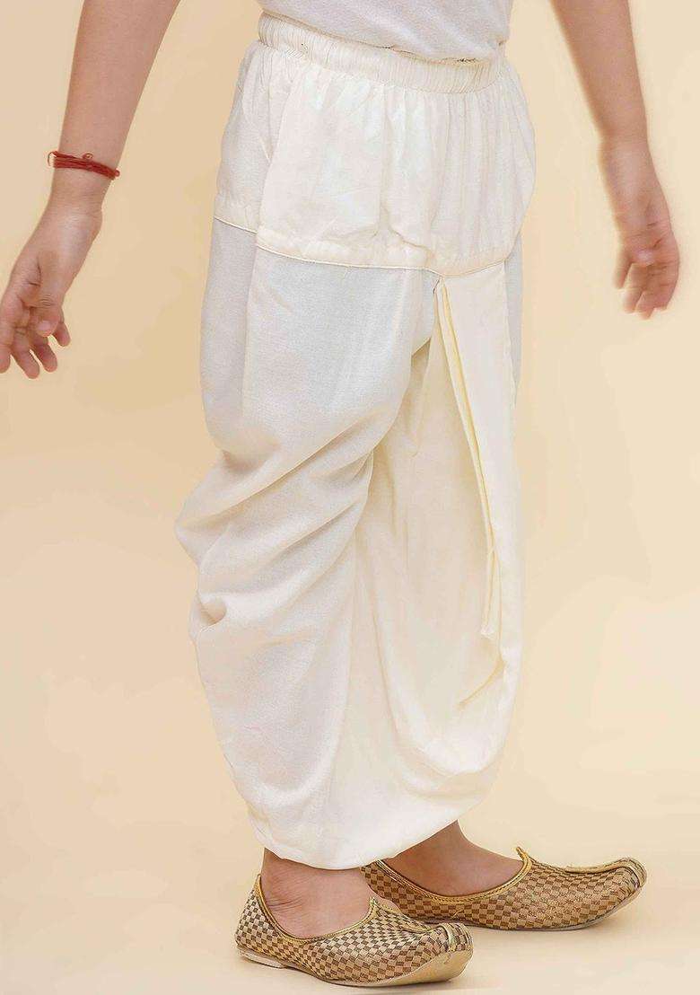 Cream Solid Art Silk Dhoti For Boys  - Indya
