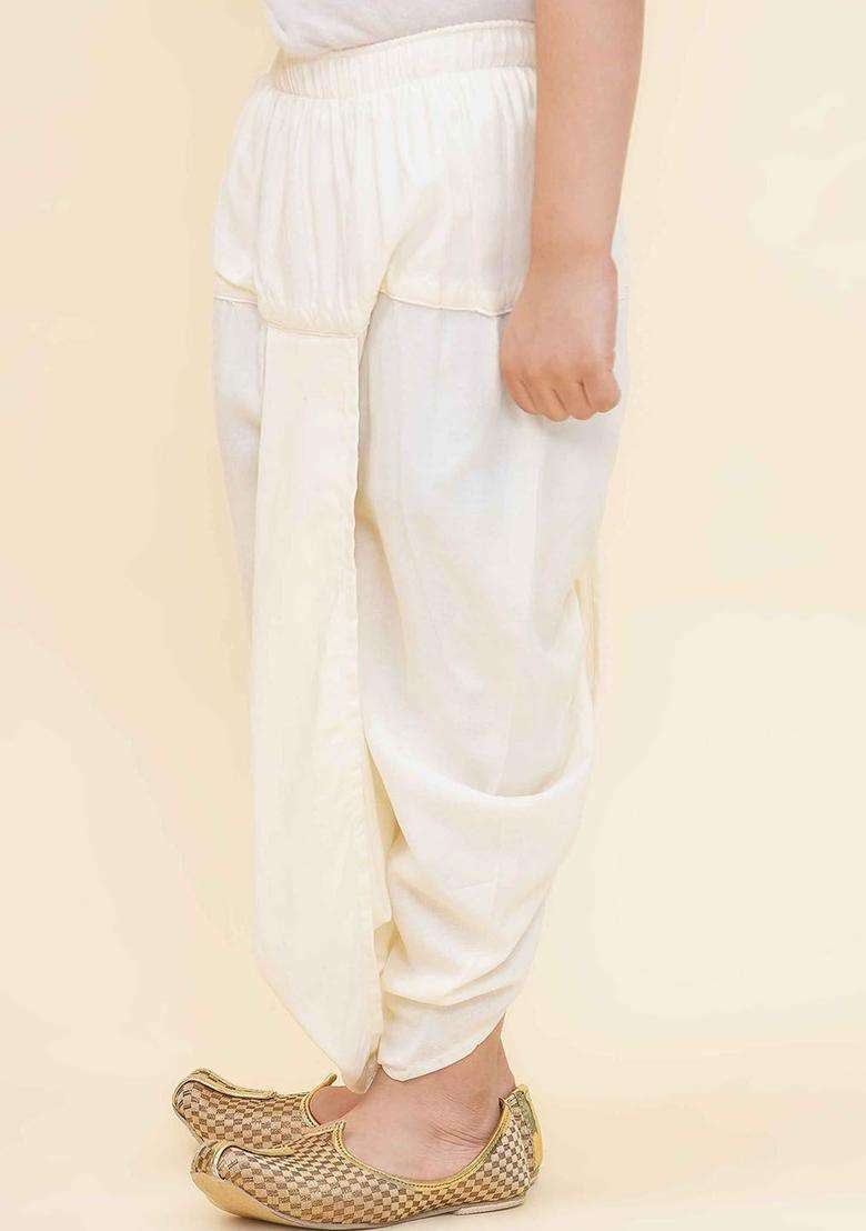 Cream Solid Art Silk Dhoti For Boys  - Indya
