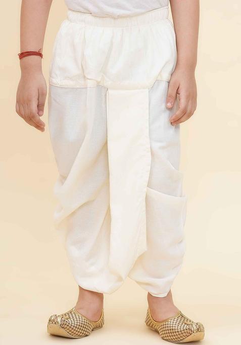 Cream Solid Art Silk Dhoti For Boys 