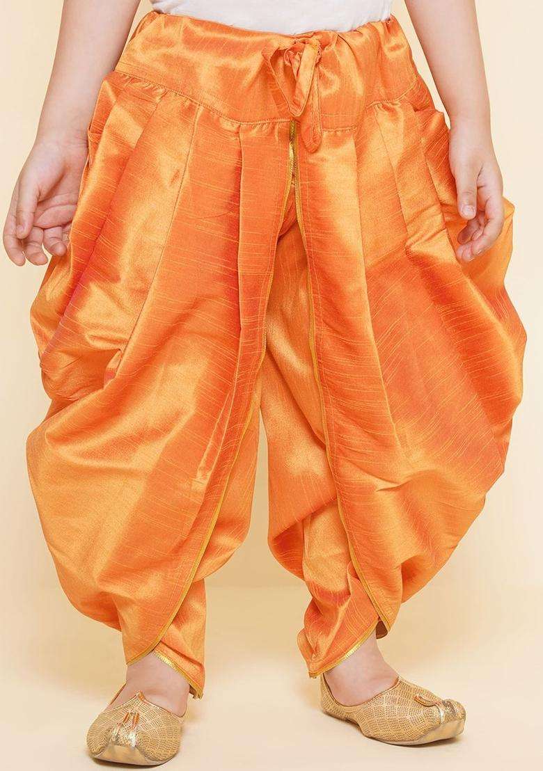 Orange Solid Art Silk Dhoti For Boys  - Indya