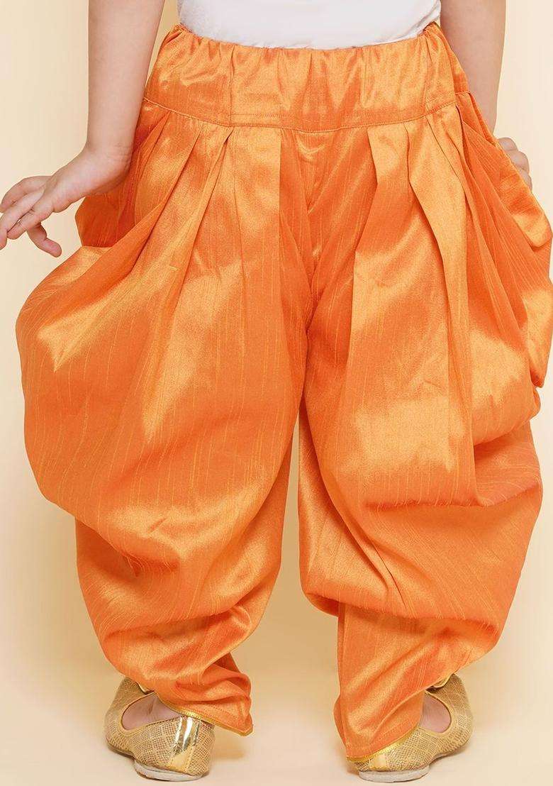 Orange Solid Art Silk Dhoti For Boys  - Indya