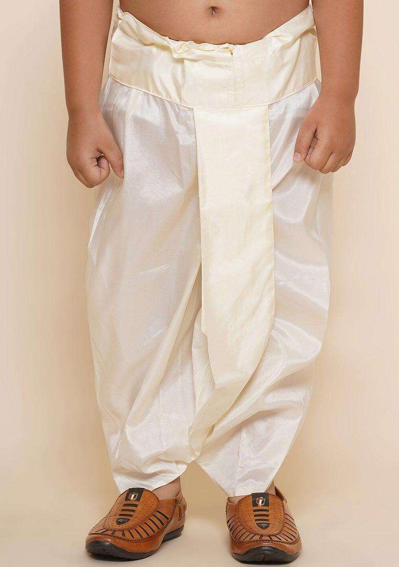 Cream Solid Art Silk Dhoti For Boys  - Indya