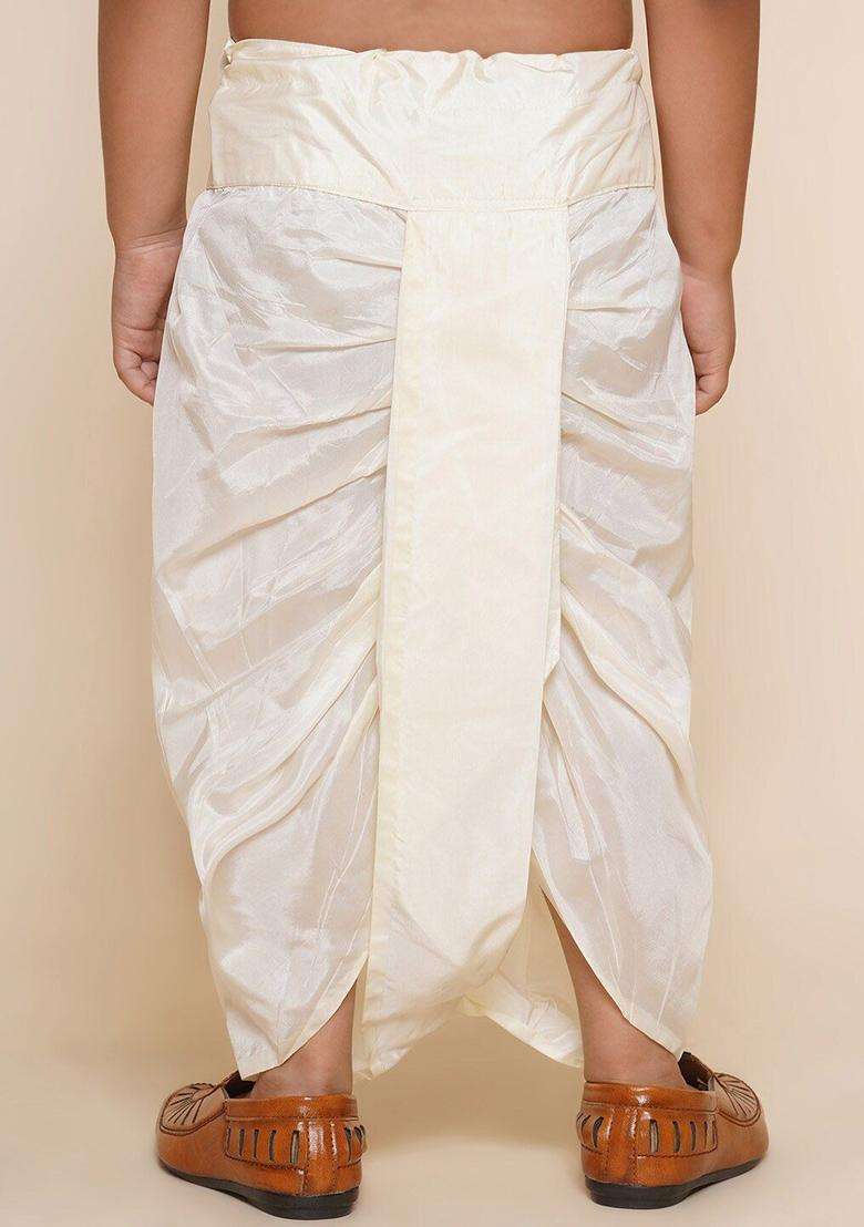 Cream Solid Art Silk Dhoti For Boys  - Indya