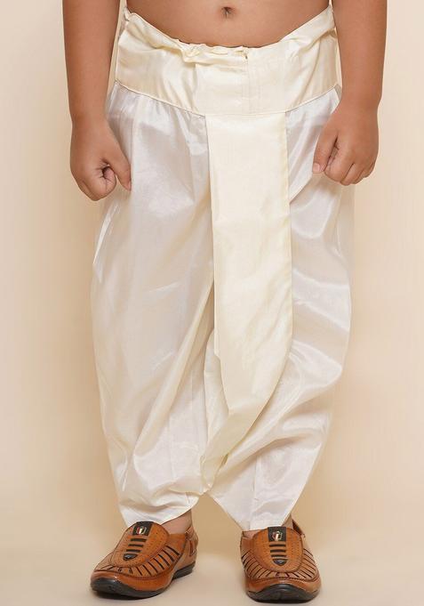 Cream Solid Art Silk Dhoti For Boys 
