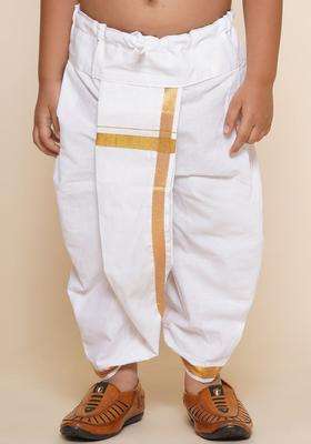 White Solid Cotton Dhoti For Boys 