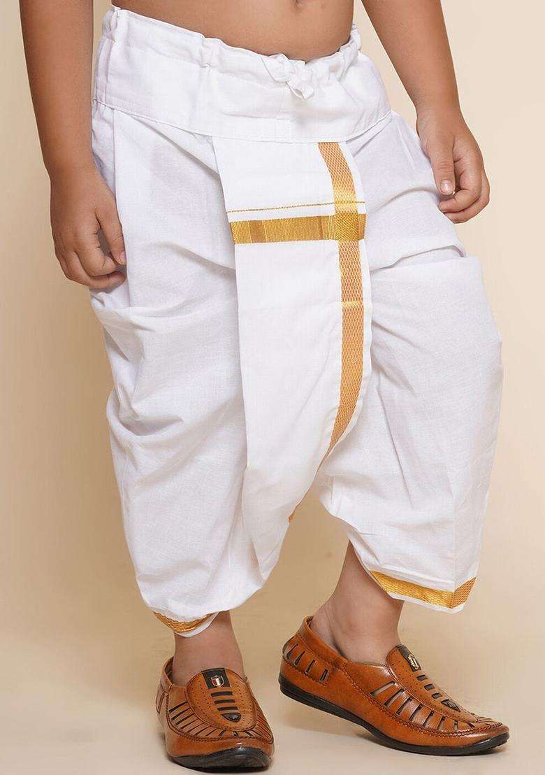 White Solid Cotton Dhoti For Boys  - Indya