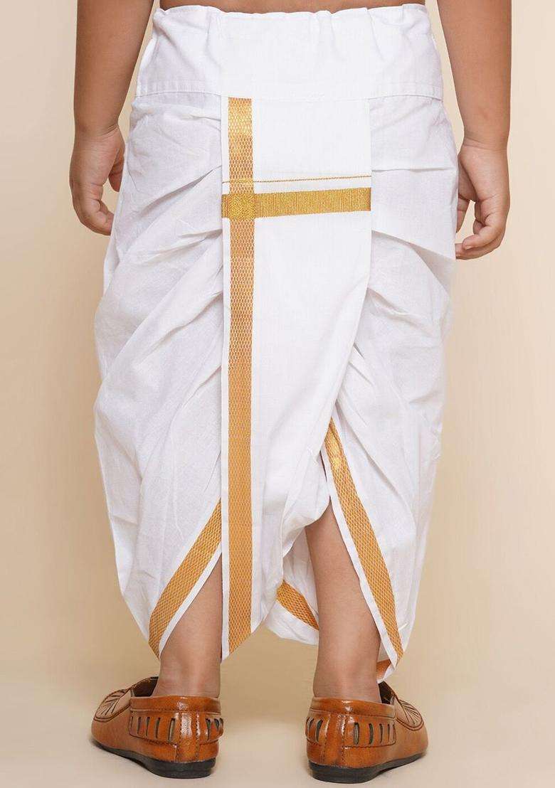 White Solid Cotton Dhoti For Boys  - Indya