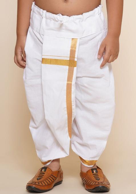White Solid Cotton Dhoti For Boys 