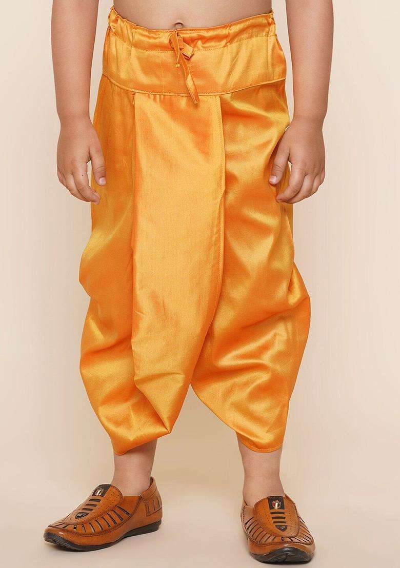 Yellow Solid Art Silk Dhoti For Boys  - Indya