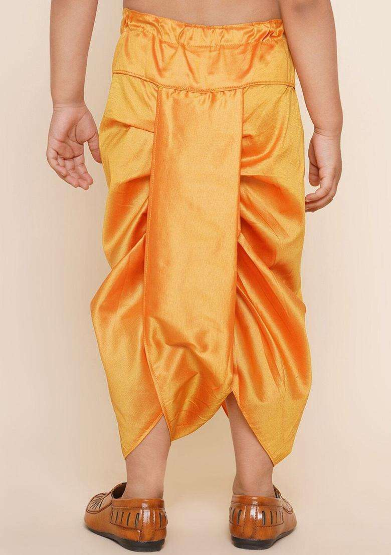 Yellow Solid Art Silk Dhoti For Boys  - Indya