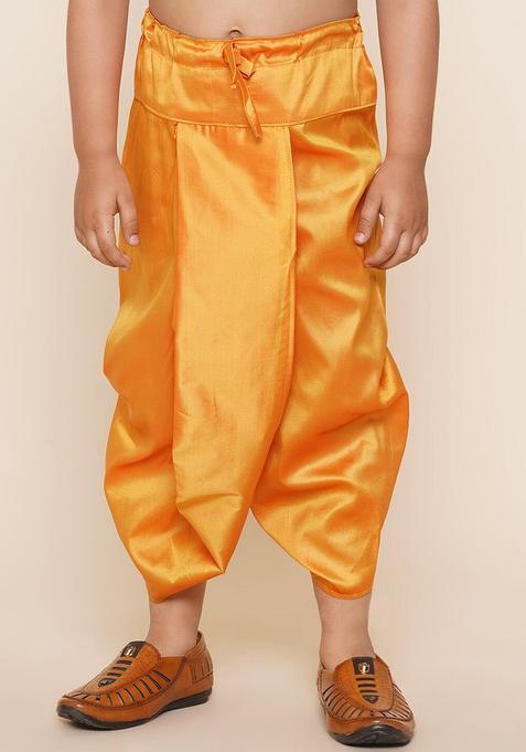 Yellow Solid Art Silk Dhoti For Boys 