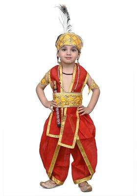 Red Embroidered Cotton Dhoti For Boys 