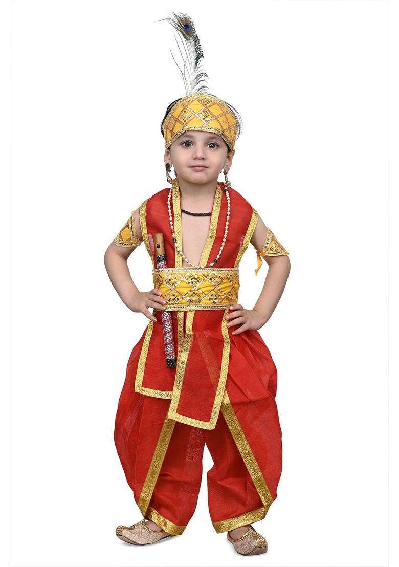 Red Embroidered Cotton Dhoti For Boys  - Indya