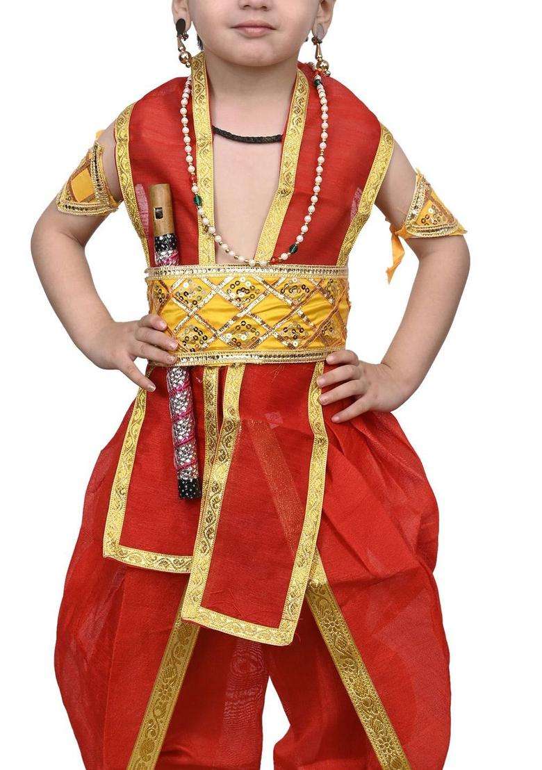 Red Embroidered Cotton Dhoti For Boys  - Indya