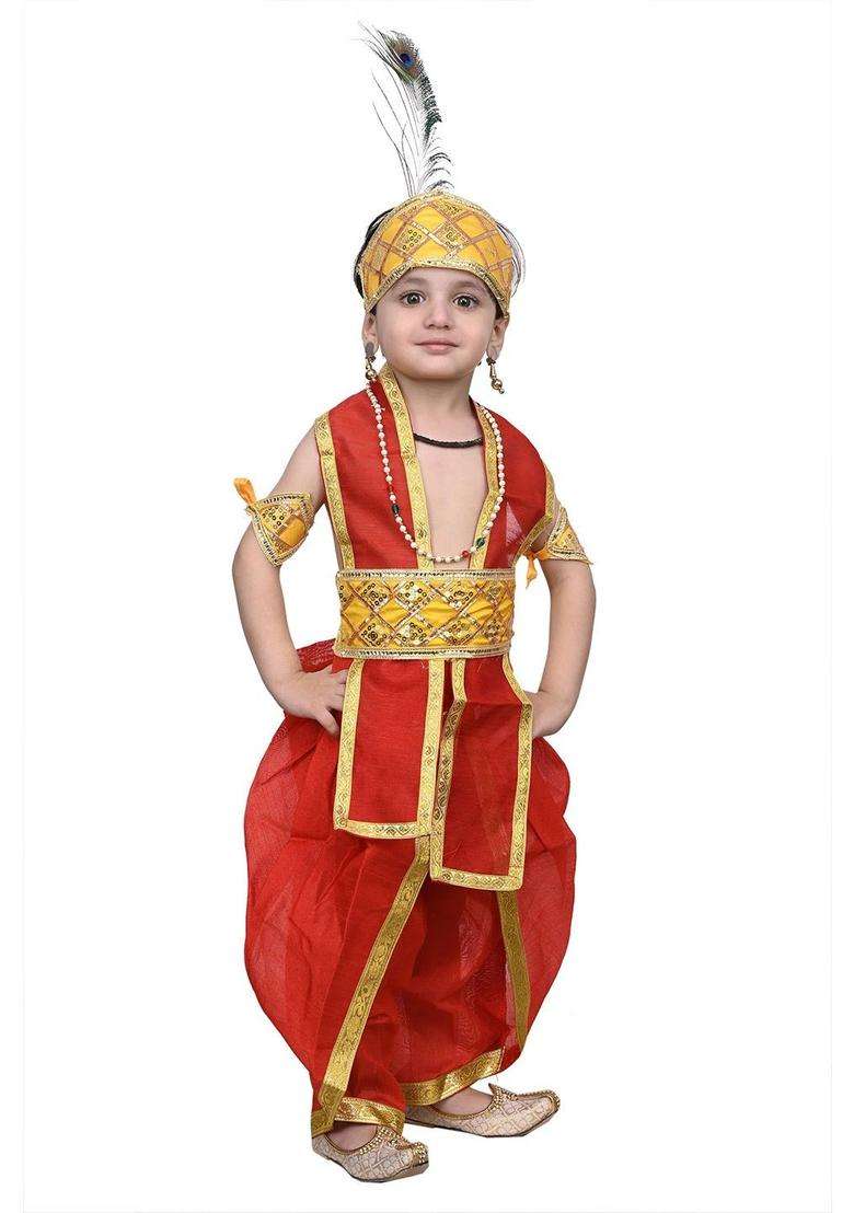 Red Embroidered Cotton Dhoti For Boys  - Indya