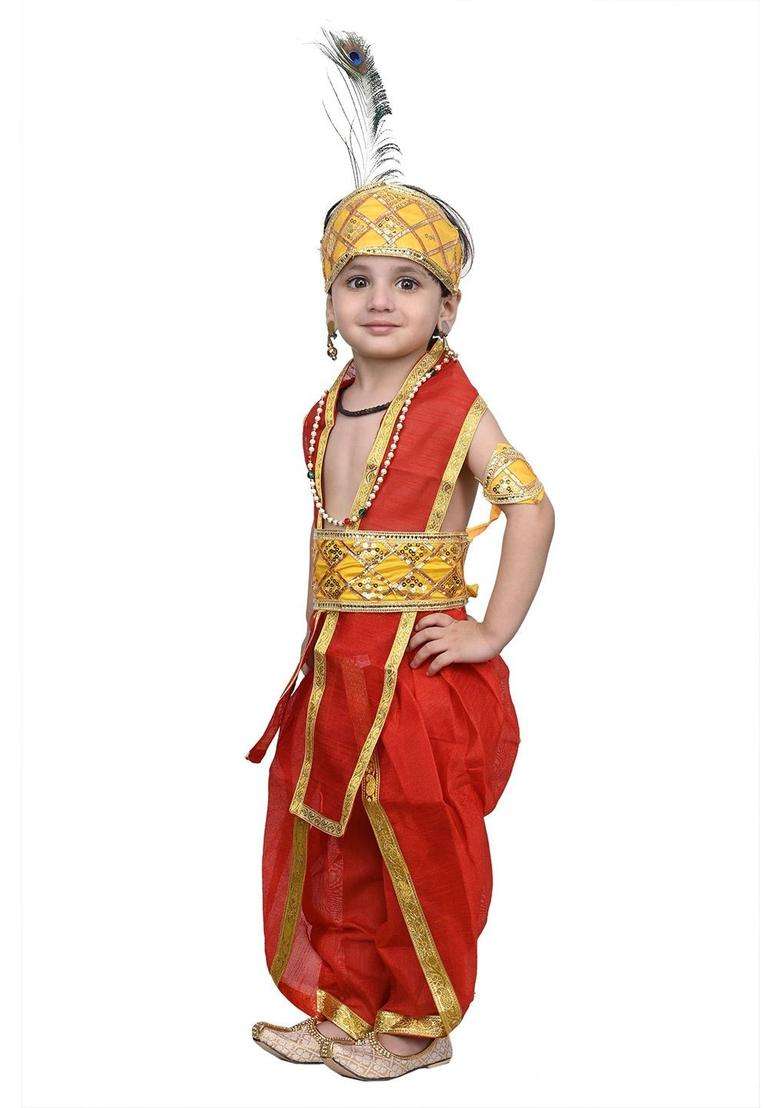 Red Embroidered Cotton Dhoti For Boys  - Indya