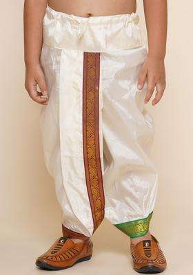 Cream Solid Art Silk Dhoti For Boys 