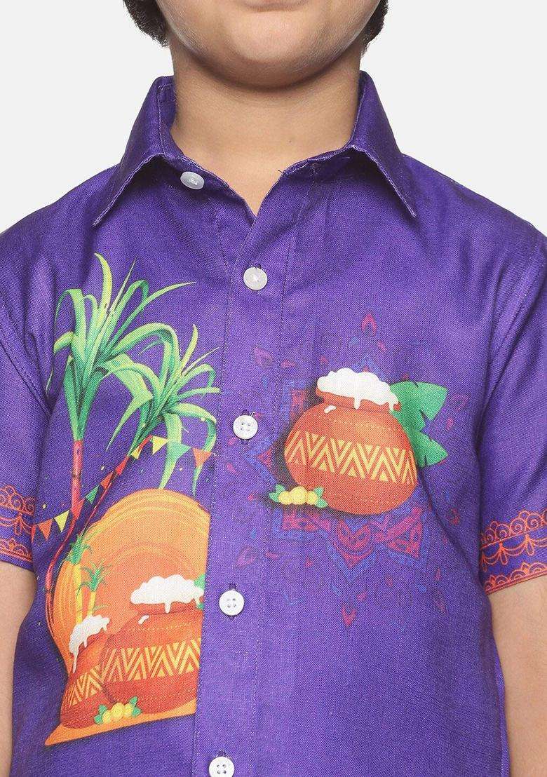 Violet Solid Cotton Dhoti For Boys  - Indya