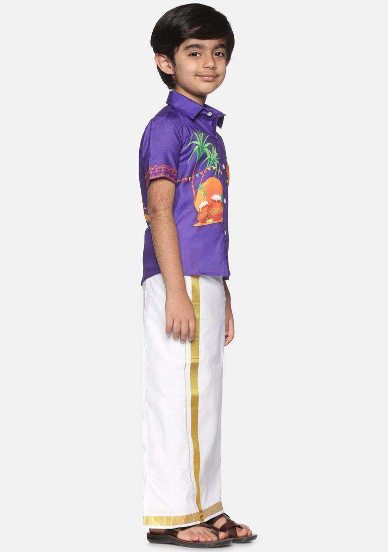 Violet Solid Cotton Dhoti For Boys  - Indya