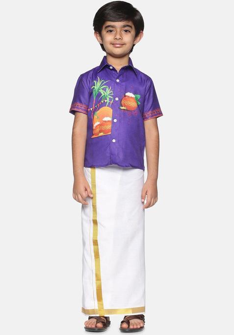 Violet Solid Cotton Dhoti For Boys 