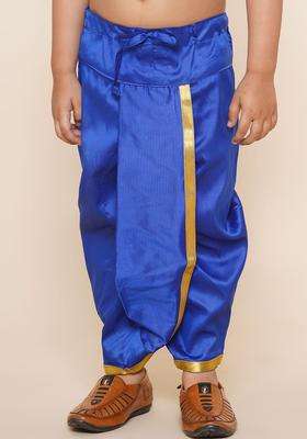 Blue Solid Art Silk Dhoti For Boys 