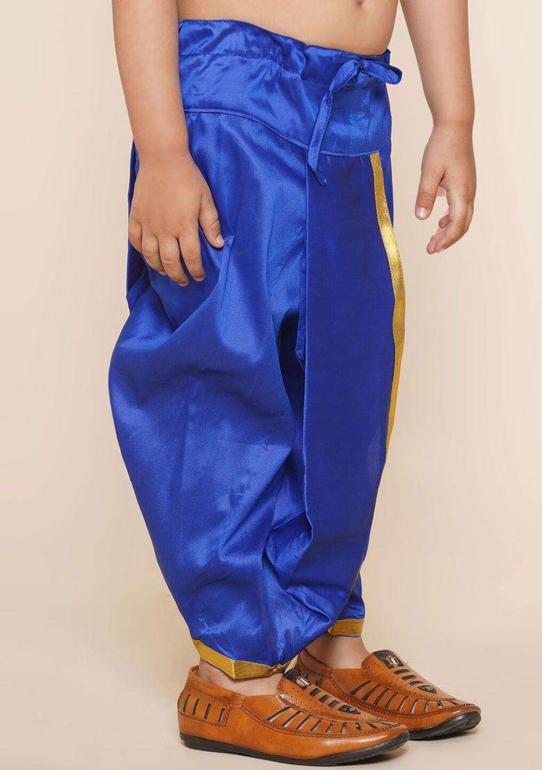 Blue Solid Art Silk Dhoti For Boys  - Indya